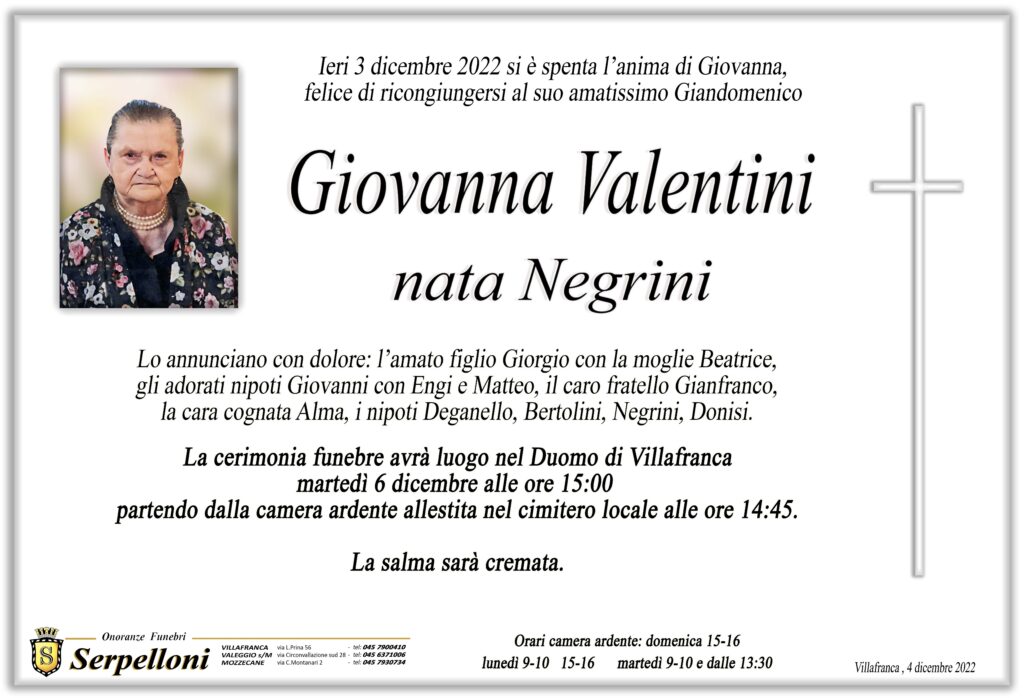 Giovanna Negrini Onoranze Funebri Serpelloni Villafranca